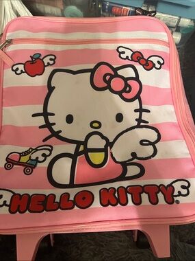 Hello Kitty Pink and White Striped Rolling Case